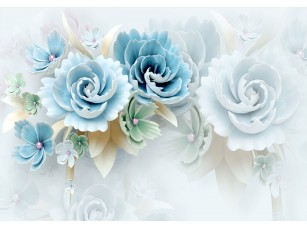 Фреска «3д цветы лазурно-голубые»
