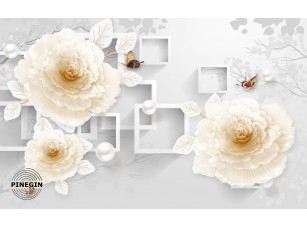 Фреска «ЗД белые розы»