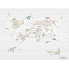 Фотообои Ortograf 34387 Карта мира - Динозавры 3