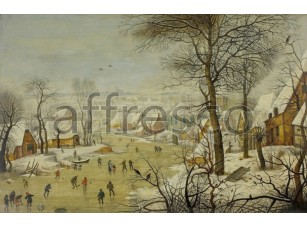 Картина: Питер Брейгель, Зимний пейзаж с конькобежцами и ловушкой для птиц - фото (1)