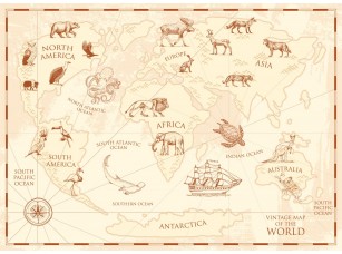Фреска «Старинная карта мира с животными»