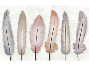 Фотообои «Шесть разноцветных перьев на светлом мраморном фоне»