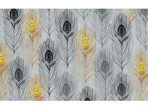 Фотообои «Серый текстурированный фон, золото, серые и черные павлиньи перья»