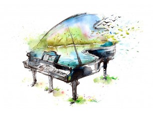 Фотообои «Нарисованный рояль в цветах»