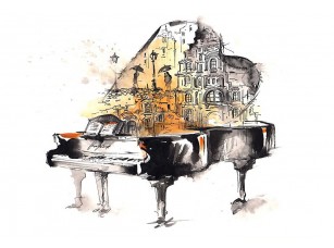 Фотообои «Нарисованный рояль на белом фоне» - фото (1)