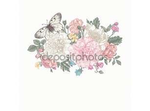 Фотообои «Букет цветов и бабочки» - фото (1)