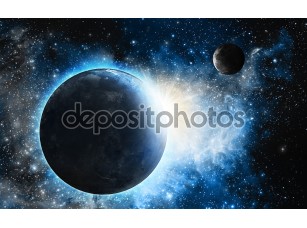 Фотообои «Земля и Луна с голубой туманность»