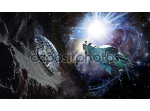 Фотообои «Космический корабль и астероид» - фото (1)