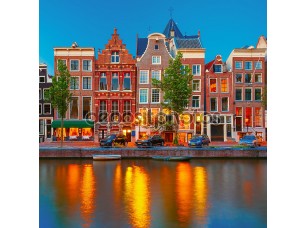 Фотообои «Night city view of Amsterdam canal with dutch houses» - фото (1)