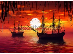 Фотообои «Два корабля на фоне заката» - фото (1)