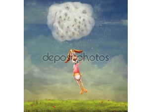 Фотообои «Funny dog on dandelions in the sky»
