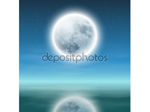 Фотообои «Полная Луна с отражением на воде в ночное время.»