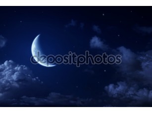 Фотообои «Большая Луна и звезды в небе облачно ночь Голубая» - фото (1)