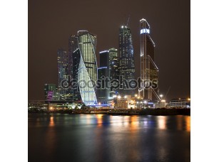 Фотообои «Красивая Ночная точка зрения небоскребы Международный Бизнес центр Москва реки» - фото (1)