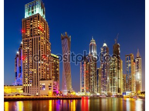 Фотообои «Дубай Марина, Дубай, ОАЭ в сумерках»