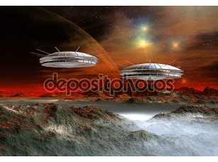 Фотообои «Чужой планете фэнтези с космических кораблей» - фото (1)
