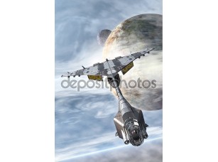 Фотообои «космический корабль истребитель и планет» - фото (1)