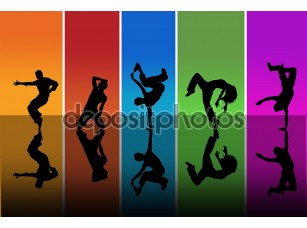 Фотообои «Силуэты танцоров на фоне радуги» - фото (1)