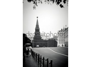 Фотообои «Черно-белый вид на Московский Кремль»