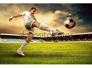 Фотообои «Happiness football player after goal on the field of stadium wit» - фото (1)
