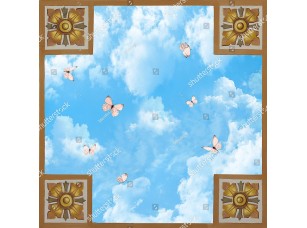 Фотообои «4 квадрата с узором с небом и бабочками» - фото (1)