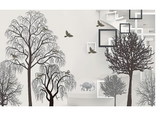 Фотообои «Абстракция с деревьями и квадратами»