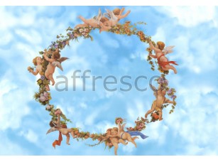 Фреска  Сюжеты для потолков, ангелочки с цветами | арт. 3142 - фото (1)
