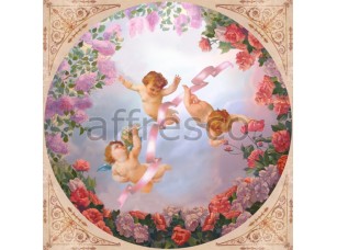 Фреска Сюжеты для потолков, ангелочки на небе с цветами | арт. 9048 - фото (1)