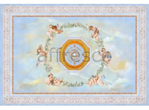 Фреска Сюжеты для потолков, цветочный круг с ангелами | арт. 9046 - фото (1)