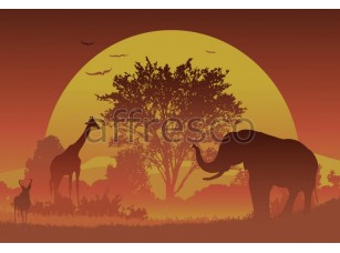Фреска Животные, закат в саванне | арт. 9528 - фото (1)