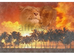 Фреска Животные, закат львы | арт. 4728 - фото (1)