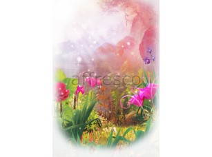 Фреска Детские, сказочные цветы на поляне | арт. 9290 - фото (1)