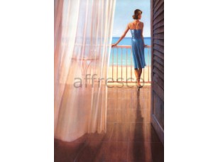Фреска Девушка на балконе у моря | арт. 3420 - фото (1)