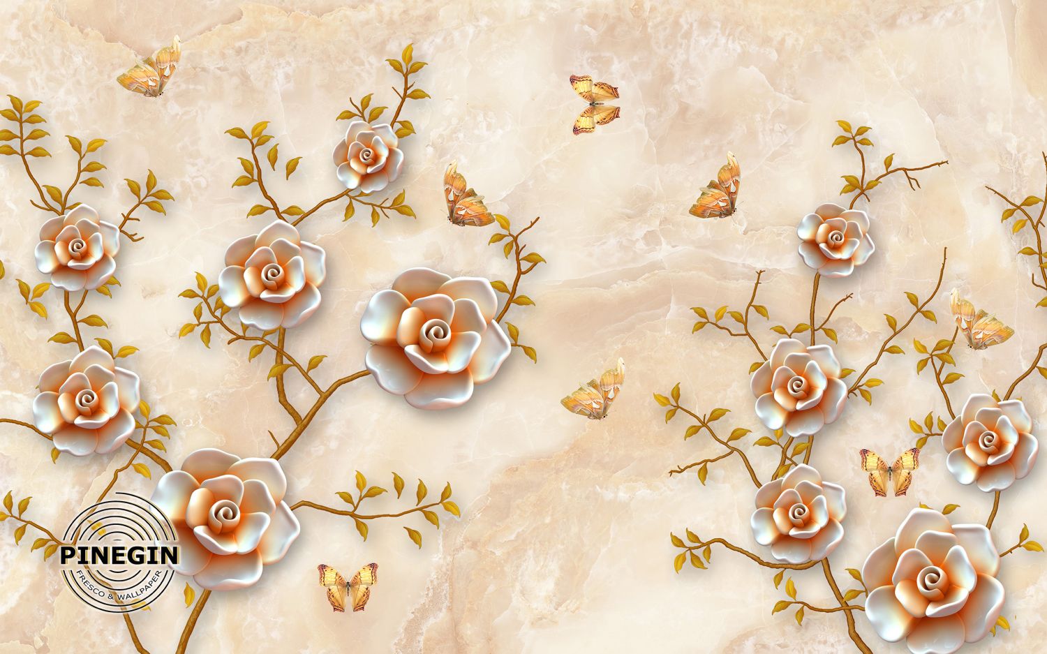 Фреска «Кустарники роз и бабочки» - фото (1)