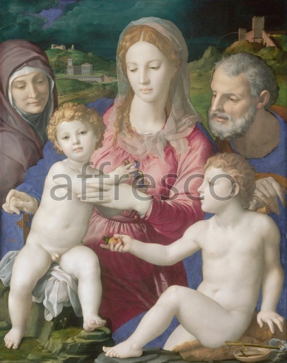 Картина: Аньоло Бронзино, Святое семейство со святой Анной и Иоанном Крестителем - фото (1)