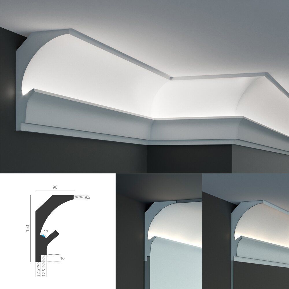 Угловой встраиваемый потолочный карниз Tesori KD 202 для установки подсветки потолка - фото (1)