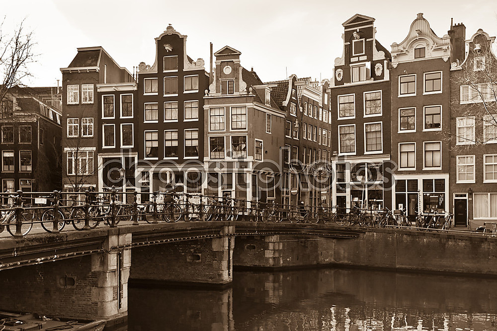 Фотообои «Amsterdam Canal Street view in Sepia» - фото (1)