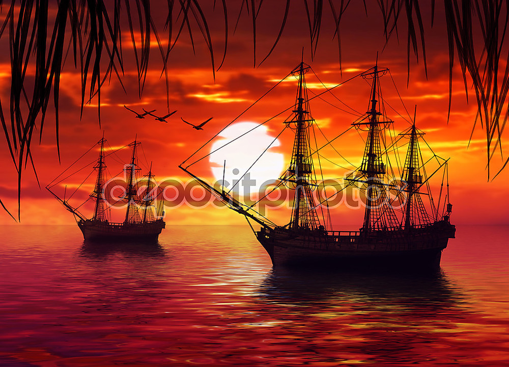 Фотообои «Два корабля на фоне заката» - фото (1)