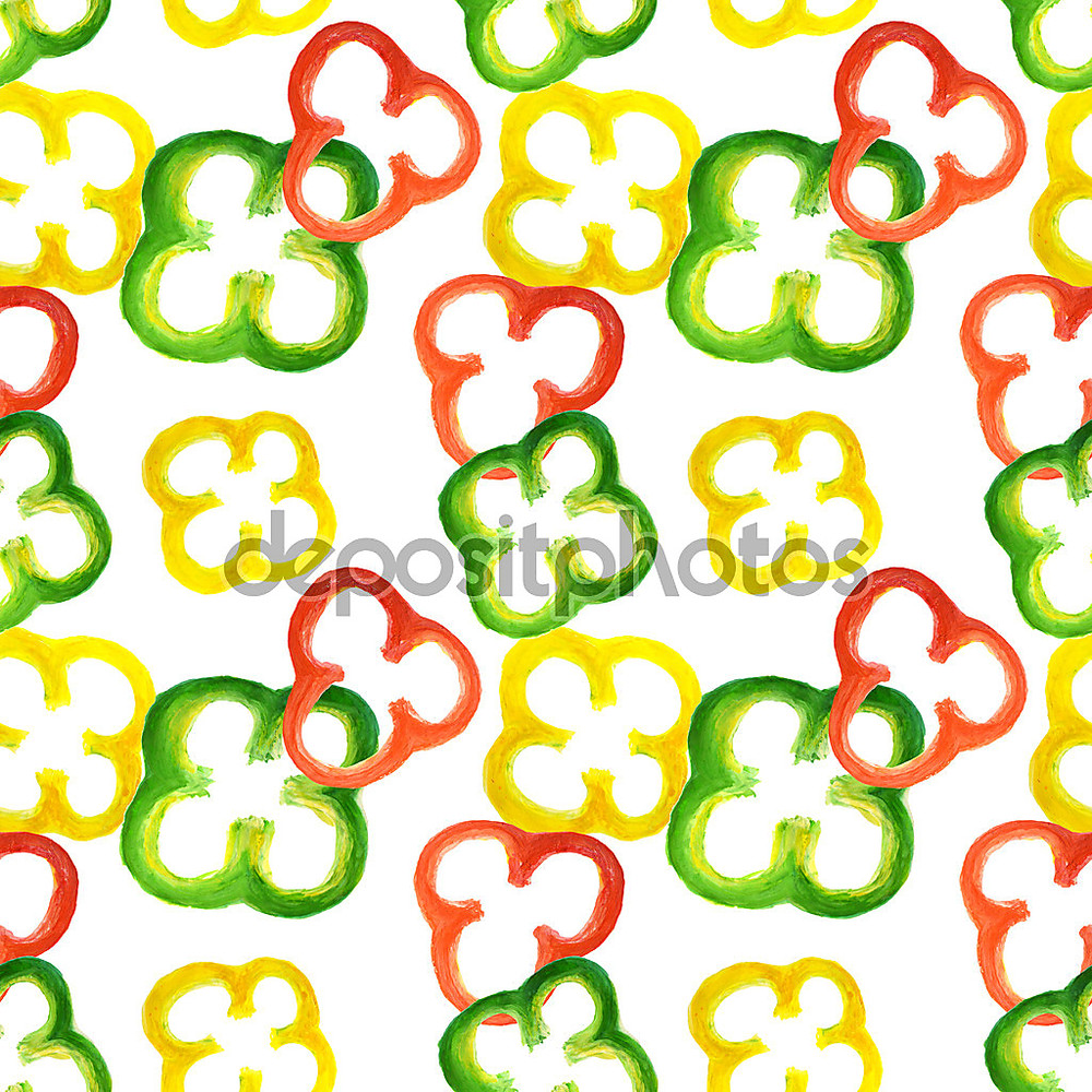 Фотообои «Seamless pattern with watercolor red, yellow and green pepper rings» - фото (1)