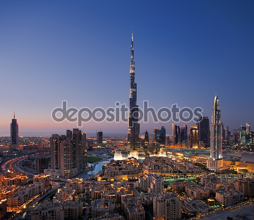 Фотообои «горизонты города Дубай Бурдж Халифа и Дубай фонтан» - фото (1)