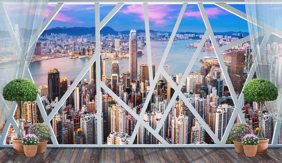 Фотообои Urban Панорамное геометрическое окно Hong Kong 18503 - фото (1)