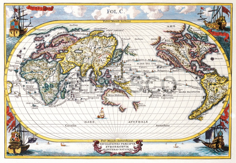 Фреска Старинная карта мира, арт. 0053 - фото (1)
