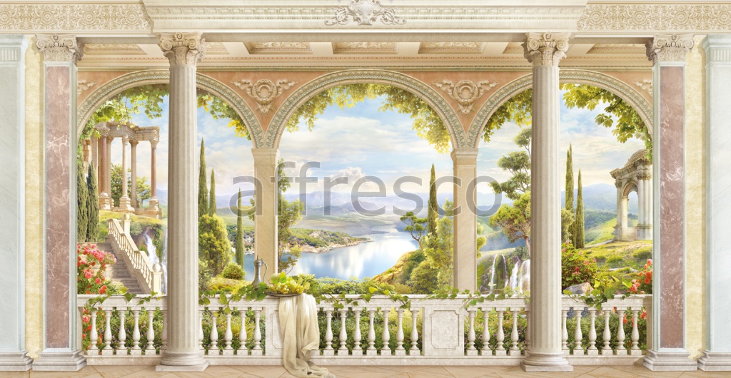 Вид с балкона на озеро, фреска  6532 - фото (1)